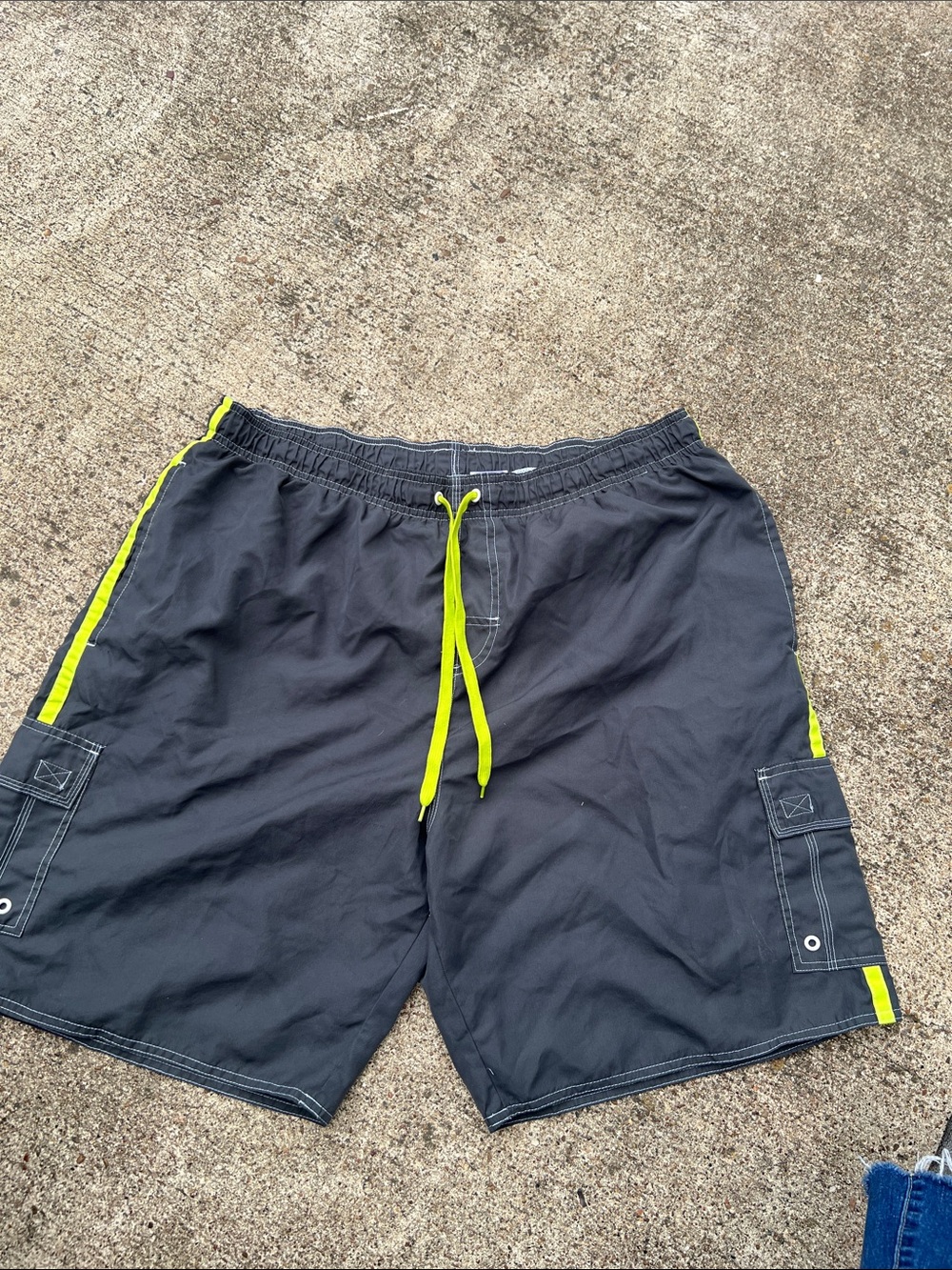 Men's Black Swim Trunks with Neon Yellow Accents